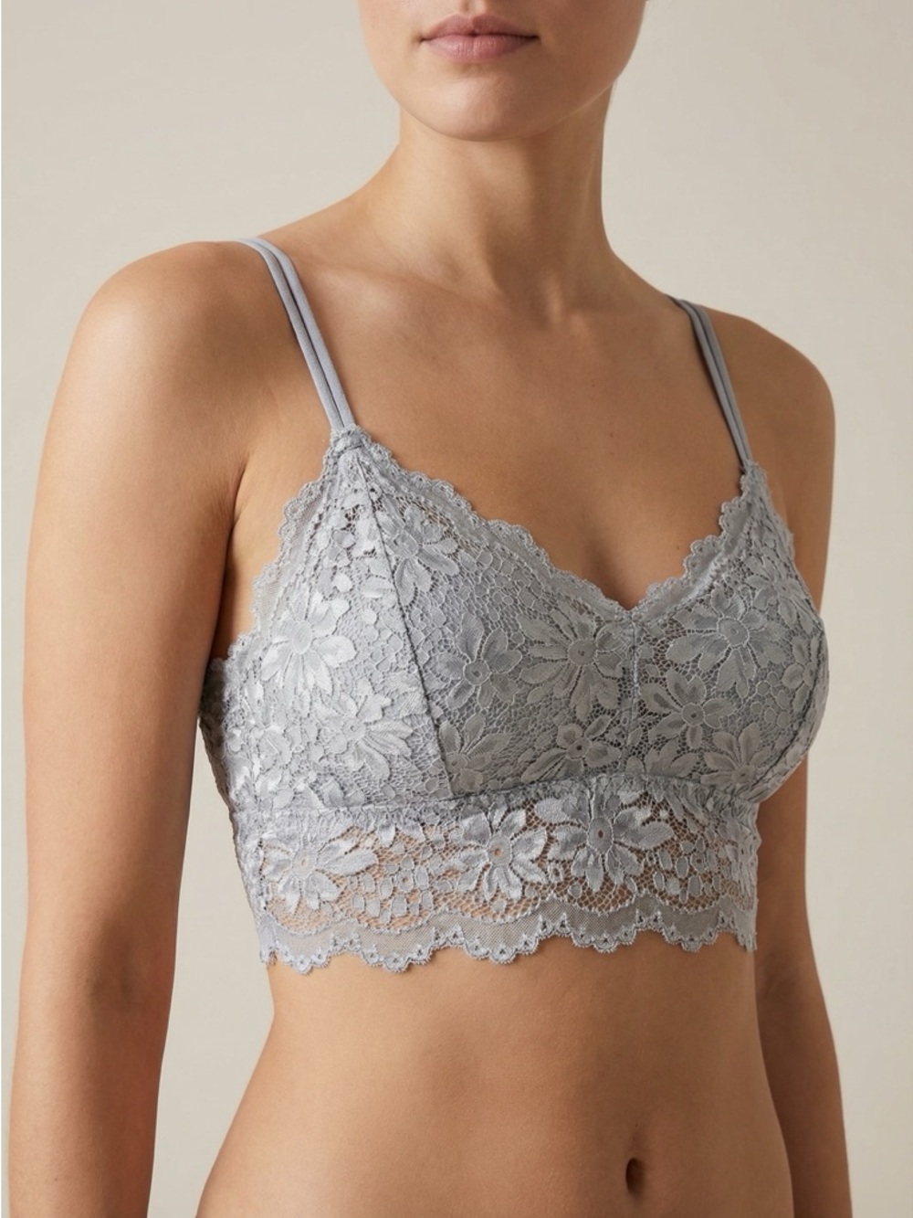 Universal Standard Light Gray Lace Longline Bralette L-XL